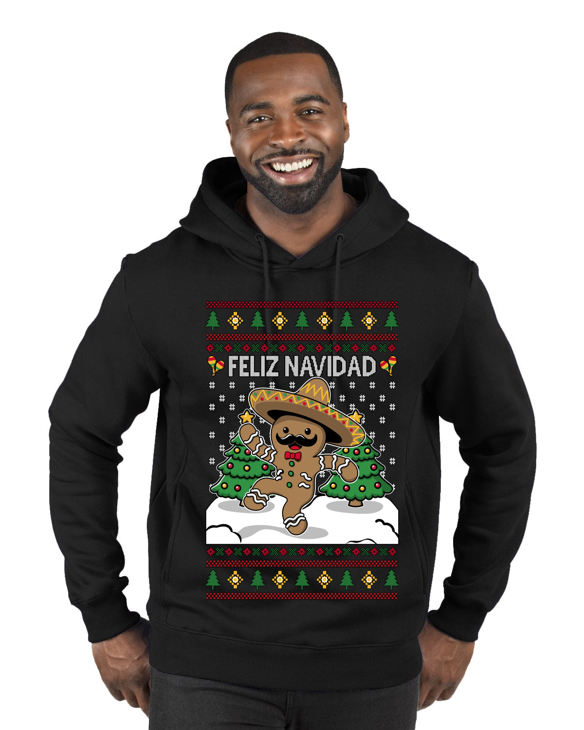 Feliz Navidad Dancing Gingerbread Man, Ugly Christmas Sweater Unisex Premium Graphic Hoodie Sweatshirt