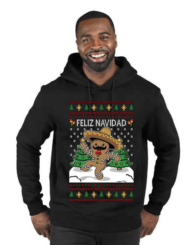 Feliz Navidad Dancing Gingerbread Man, Ugly Christmas Sweater Unisex Premium Graphic Hoodie Sweatshirt