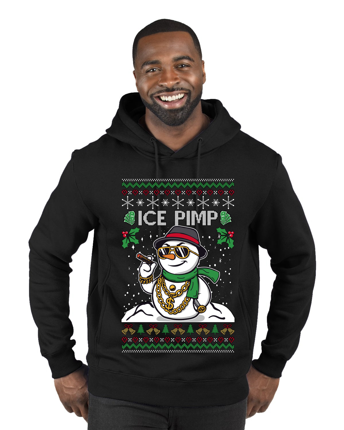 Ice Pimp, Ugly Christmas Sweater Unisex Premium Graphic Hoodie Sweatshirt