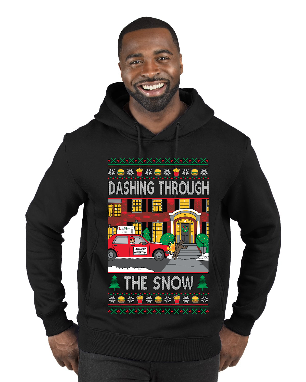 Dashing Through The Snow Classic 90s Holiday Movie, Ugly Christmas Sweater Unisex Premium Graphic Hoodie Sweatshirt