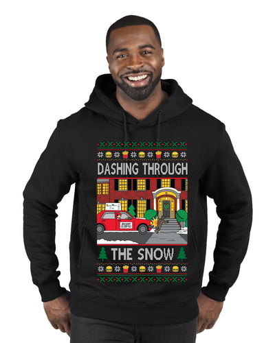 Dashing Through The Snow Classic 90s Holiday Movie, Ugly Christmas Sweater Unisex Premium Graphic Hoodie Sweatshirt