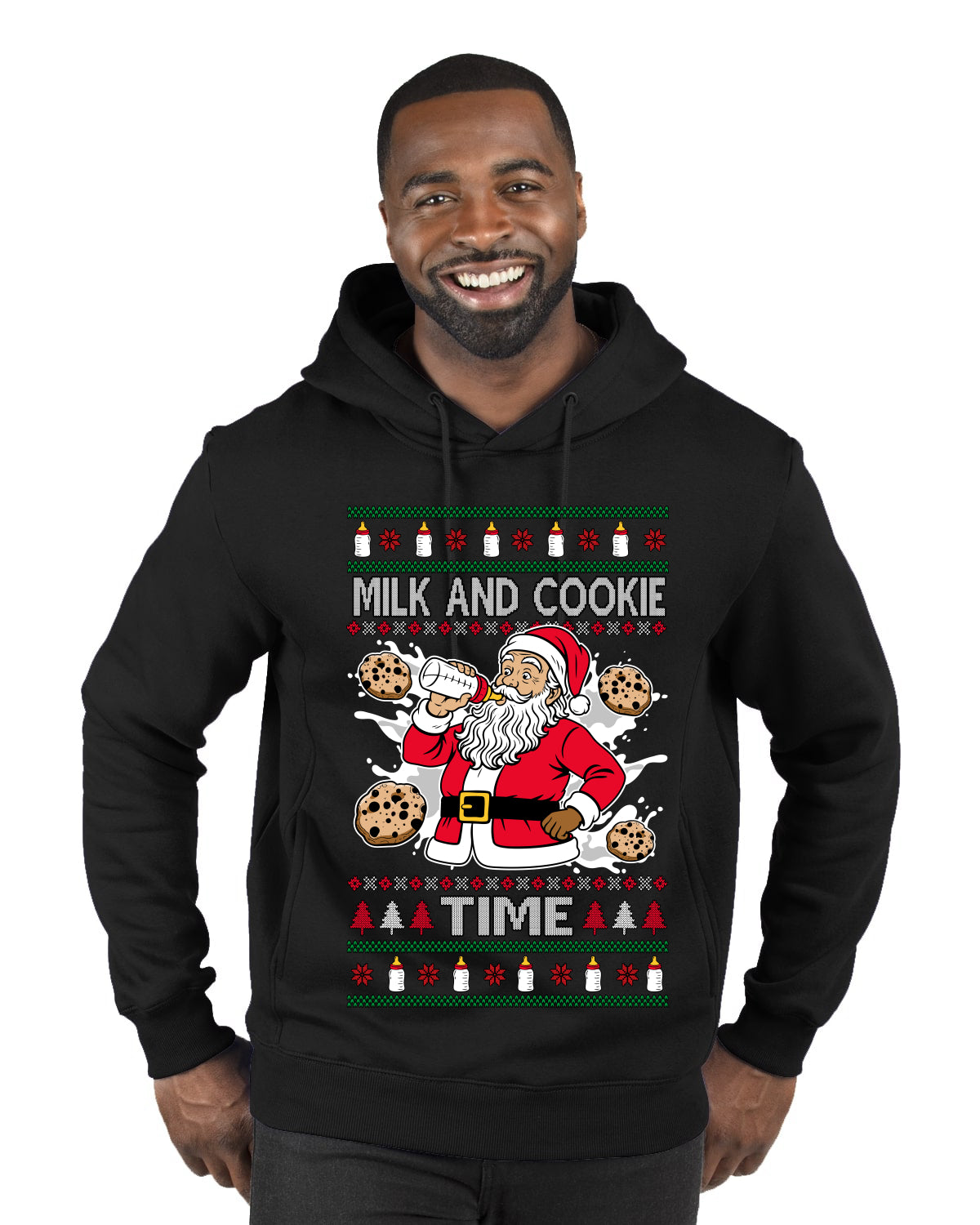 Milk And Cookie Time, Ugly Christmas Sweater Unisex Premium Graphic Hoodie Sweatshirt