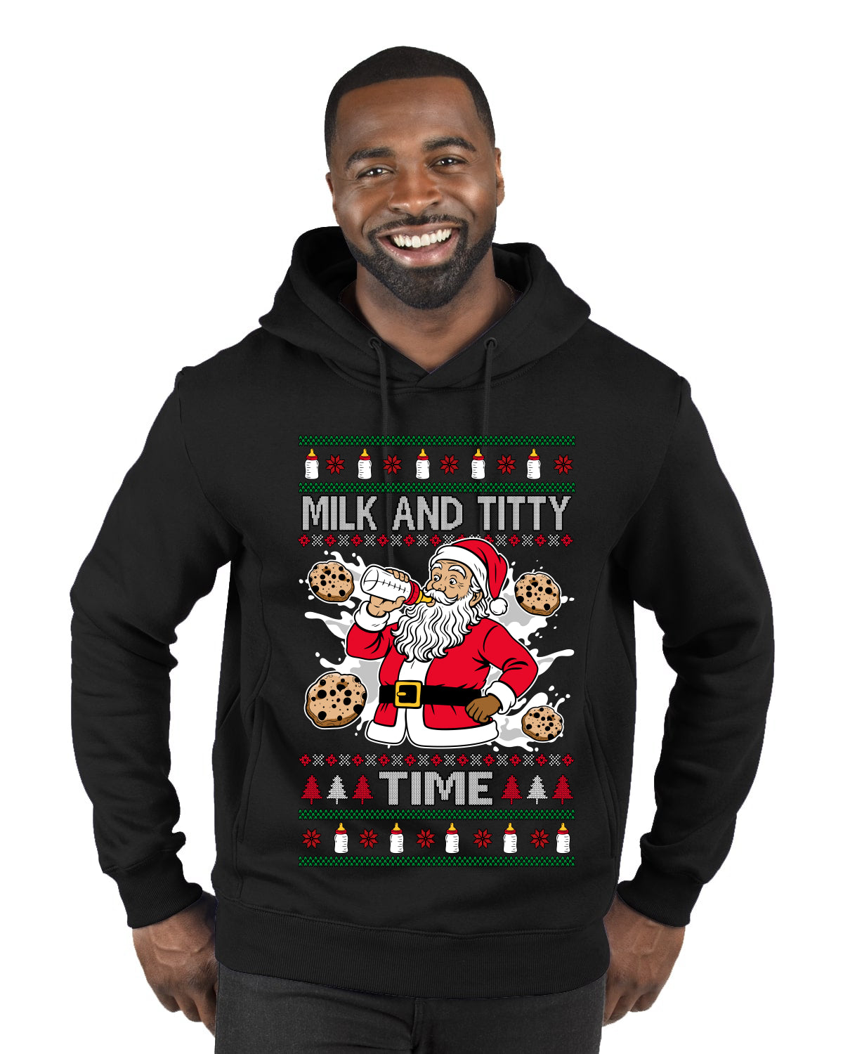 Milk And Titty Time, Ugly Christmas Sweater Unisex Premium Graphic Hoodie Sweatshirt