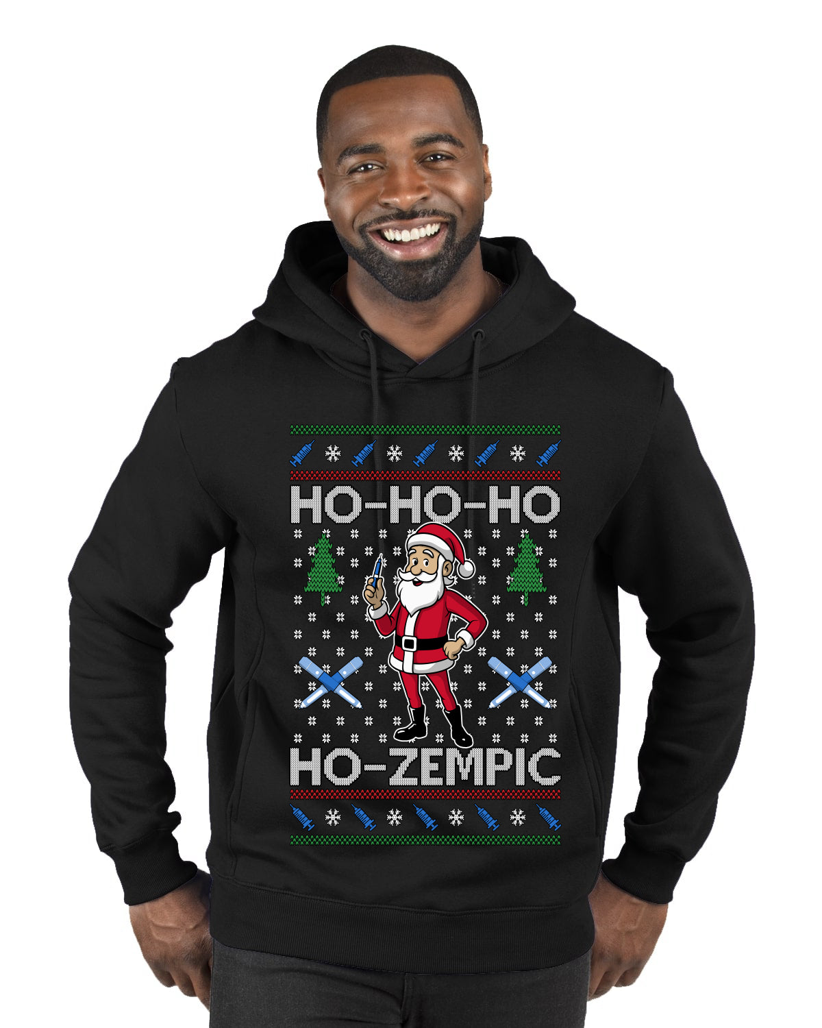 Skinny Santa Ho Ho Ho Ho-Zempic Weight Loss Shot, Ugly Christmas Sweater Unisex Premium Graphic Hoodie Sweatshirt