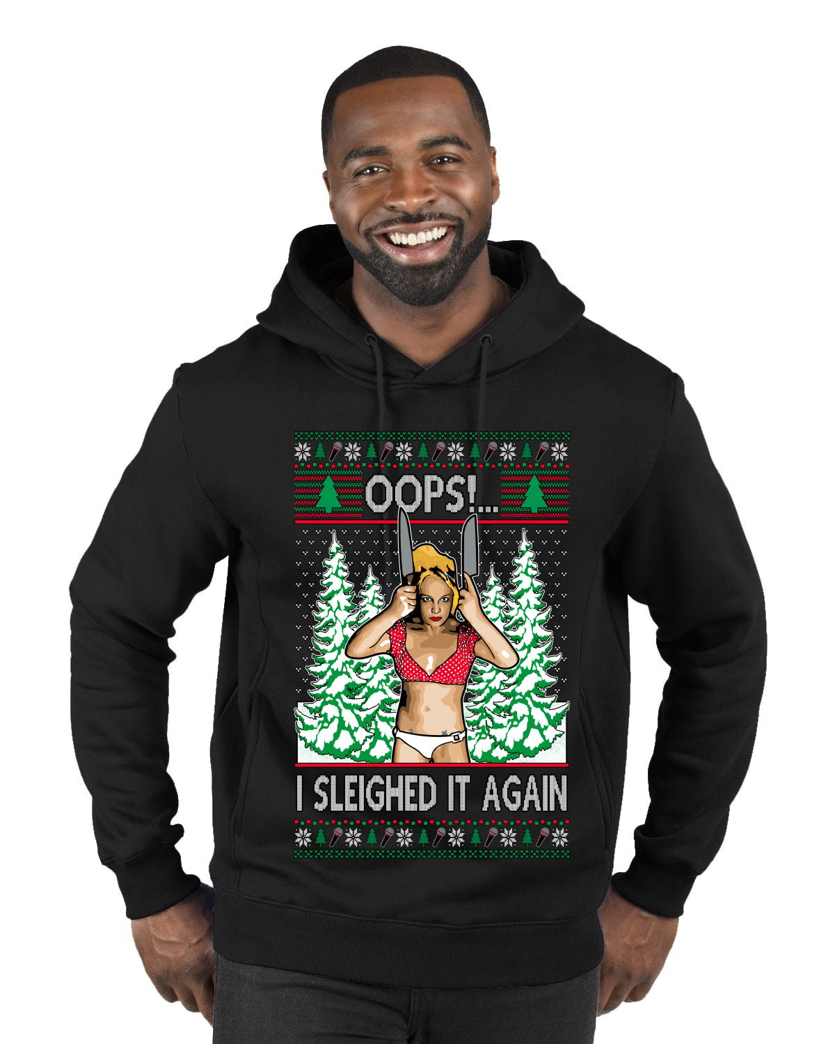 Funny, Knives Popstar Dancing, Music Lover Comedic Christmas Sweater Design, Ugly Christmas Sweater Unisex Premium Graphic Hoodie Sweatshirt