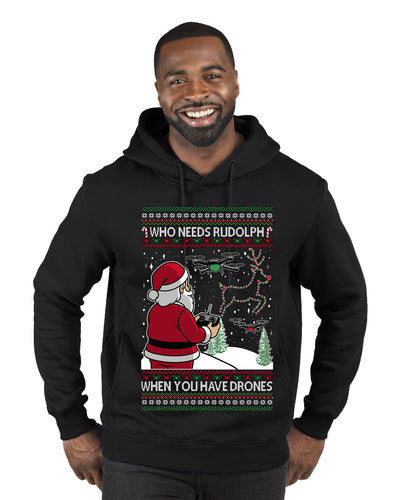 Santa Drone Show Reindeer, Ugly Christmas Sweater Unisex Premium Graphic Hoodie Sweatshirt