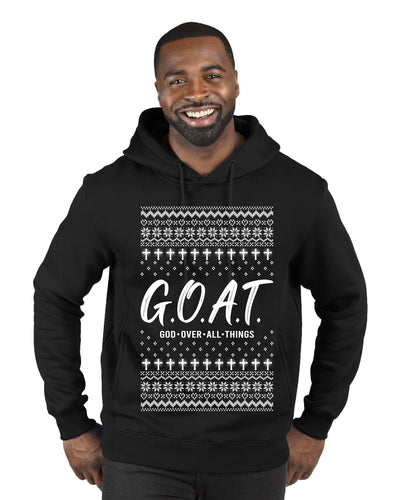 G.O.A.T. God Over All Things, Ugly Christmas Sweater Unisex Premium Graphic Hoodie Sweatshirt