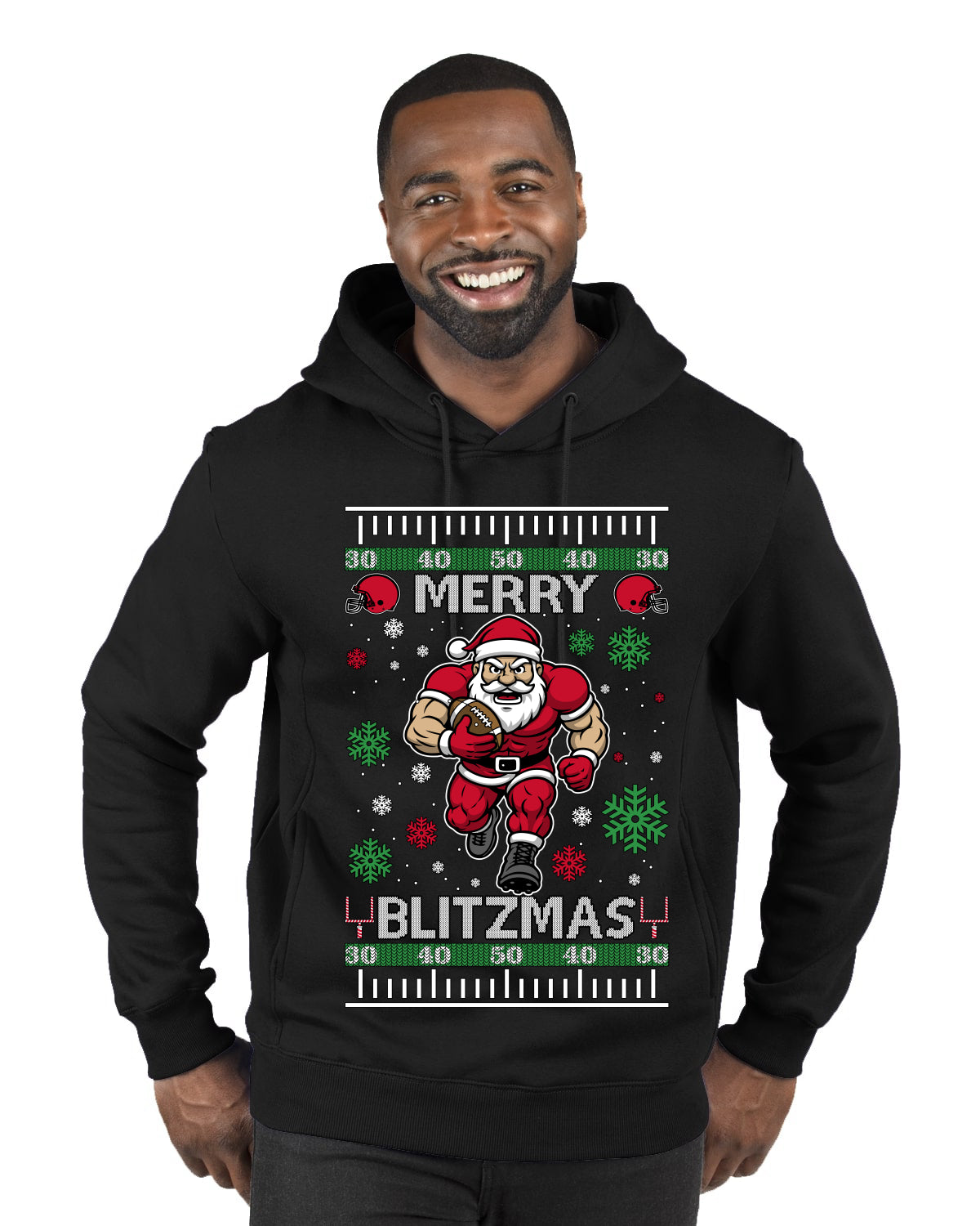 Merry Blitzmas, Football Christmas Sweater Design, Ugly Christmas Sweater Unisex Premium Graphic Hoodie Sweatshirt