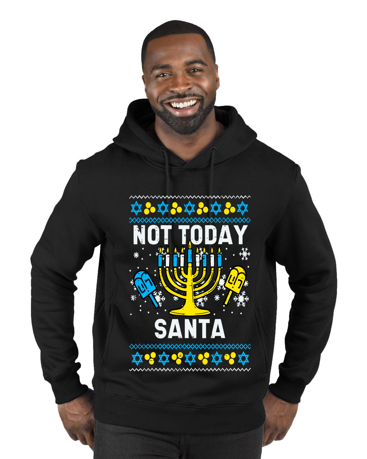 Not Today Santa Menorah Hanukkah, Ugly Christmas Sweater Unisex Premium Graphic Hoodie Sweatshirt