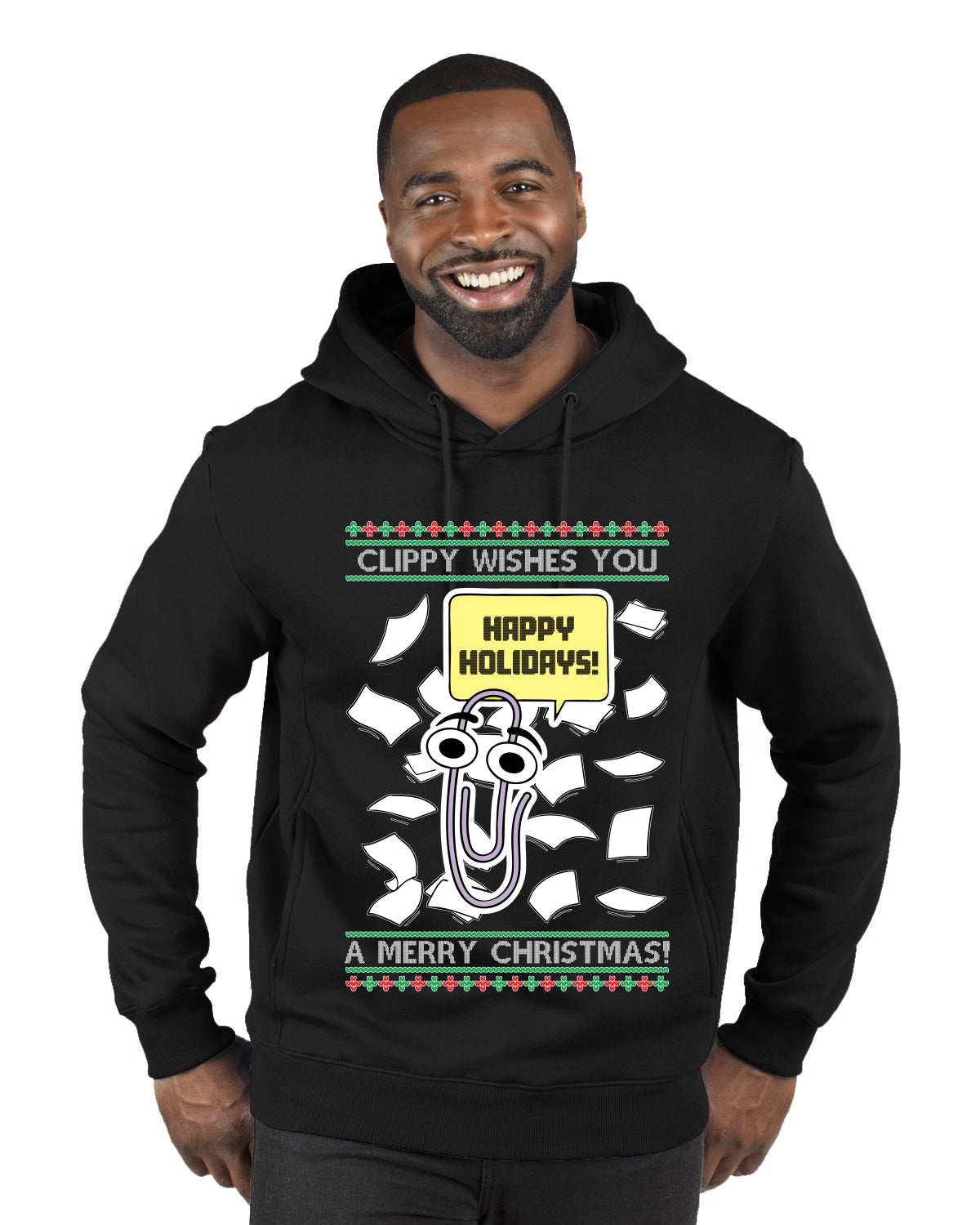 Clippy Wishes You A Merry Christmas Office Assistant, Ugly Christmas Sweater Unisex Premium Graphic Hoodie Sweatshirt