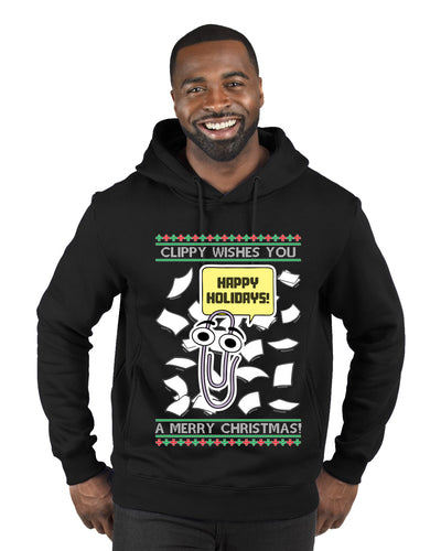 Clippy Wishes You A Merry Christmas Office Assistant, Ugly Christmas Sweater Unisex Premium Graphic Hoodie Sweatshirt