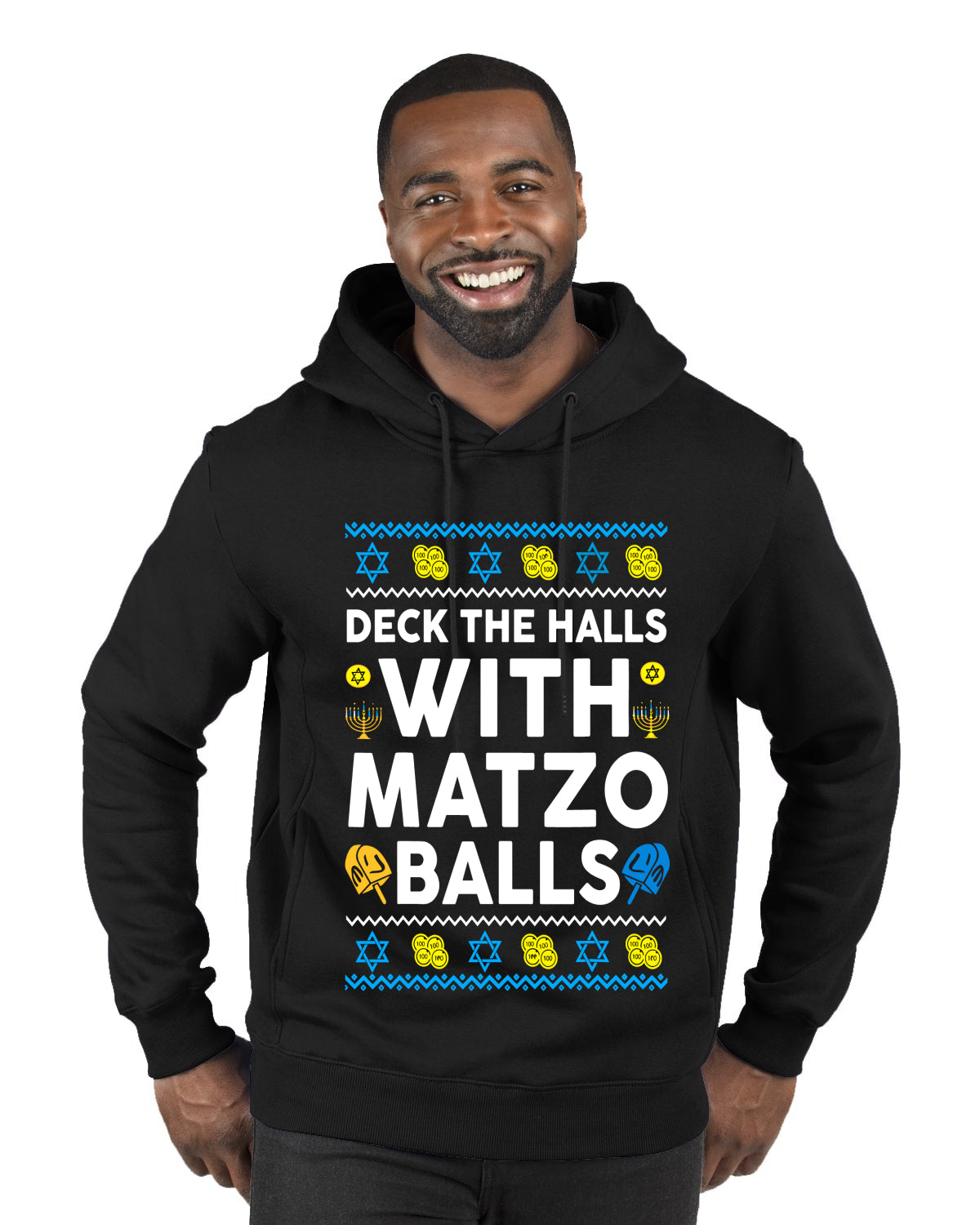 Deck The Halls With Matzo Balls Hanukkah, Ugly Christmas Sweater Unisex Premium Graphic Hoodie Sweatshirt