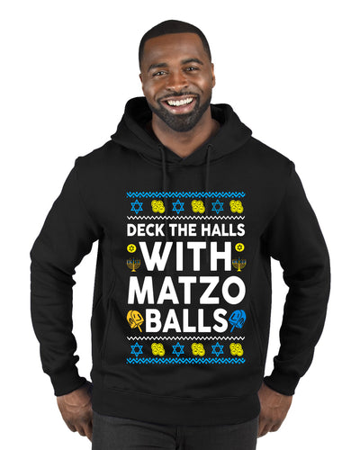 Deck The Halls With Matzo Balls Hanukkah, Ugly Christmas Sweater Unisex Premium Graphic Hoodie Sweatshirt