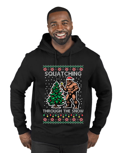 Squatching Through The Snow Bigfoot, Ugly Christmas Sweater Unisex Premium Graphic Hoodie Sweatshirt