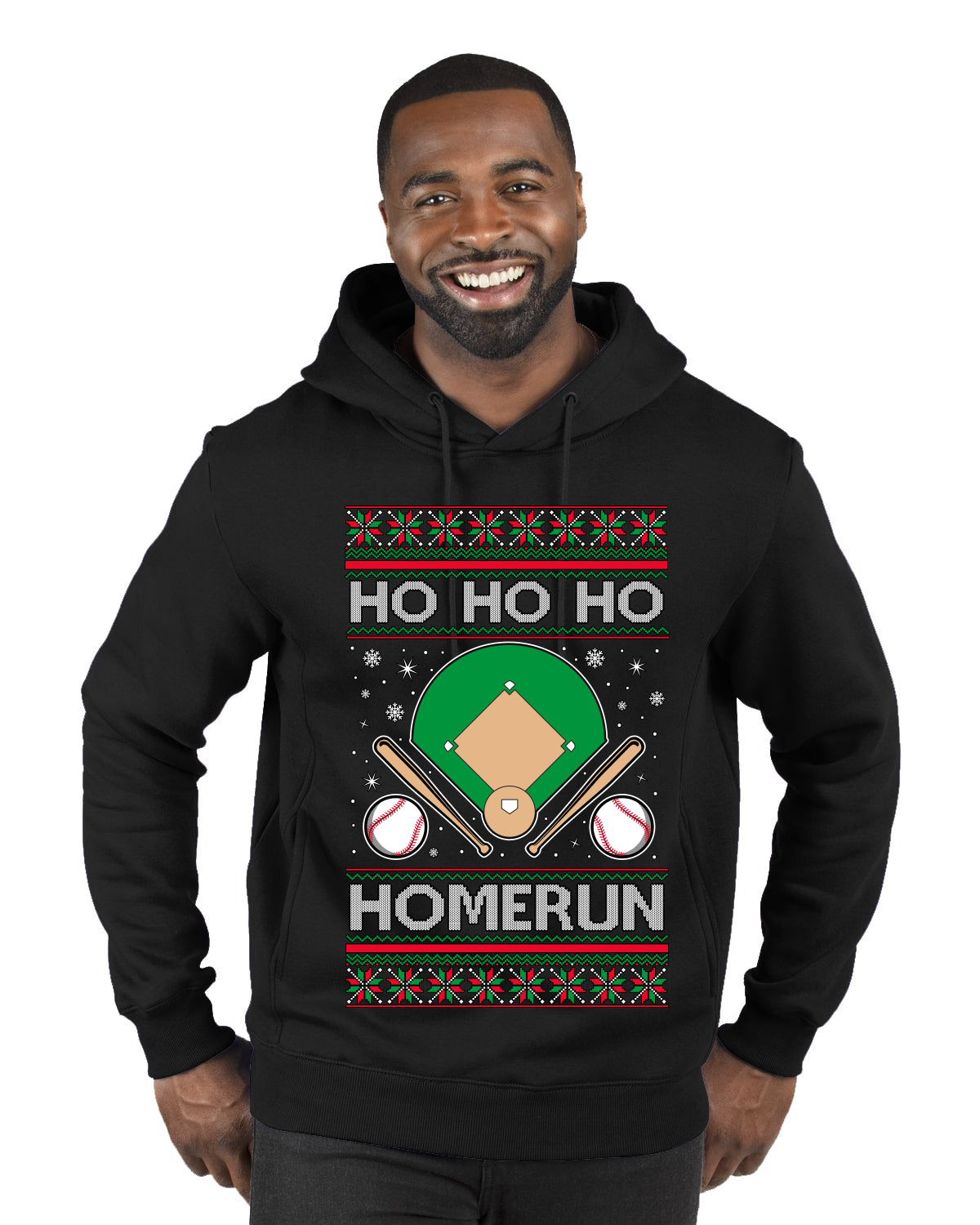 Ho Ho Ho Homerun, Baseball Fan Christmas Design, Ugly Christmas Sweater Unisex Premium Graphic Hoodie Sweatshirt