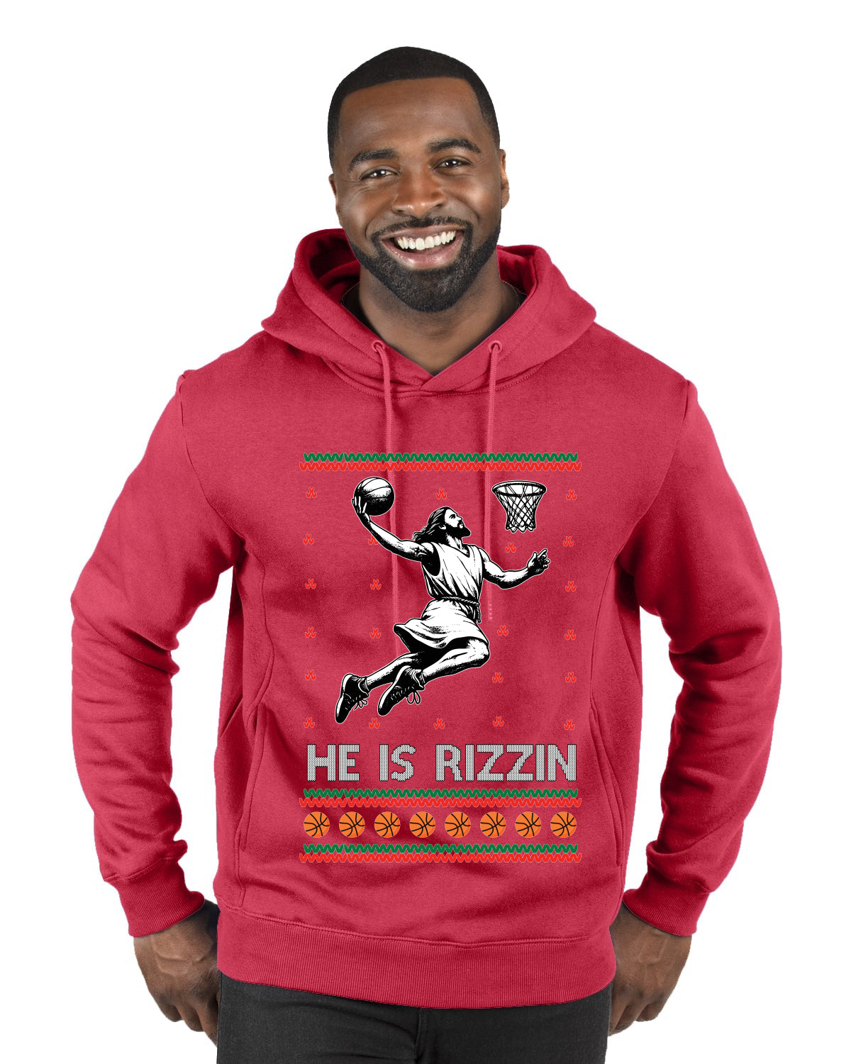 He Is Rizzin, Ugly Christmas Sweater Unisex Premium Graphic Hoodie Sweatshirt