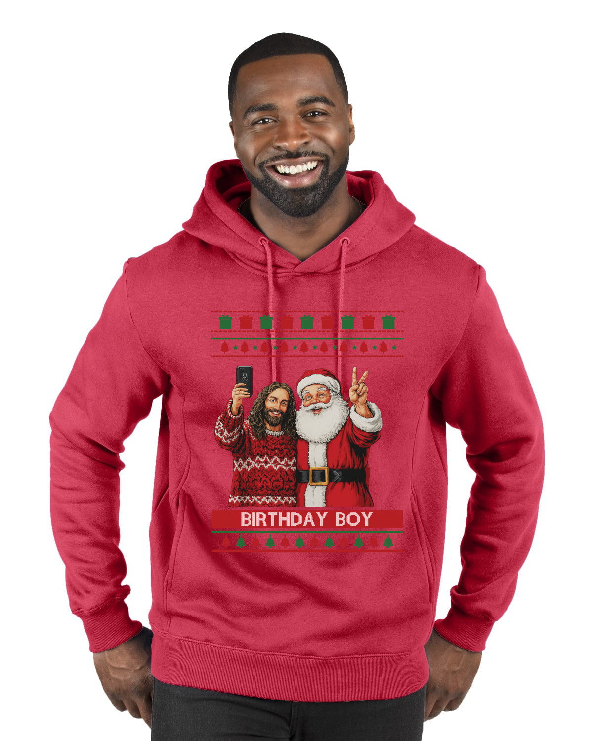 Birthday Boy Jesus, Ugly Christmas Sweater Unisex Premium Graphic Hoodie Sweatshirt