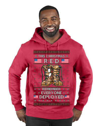 This Christmas RED Remember Everyone Deployed Veteran Ugly Christmas Sweater Premium Graphic Hoodie Sweatshirt