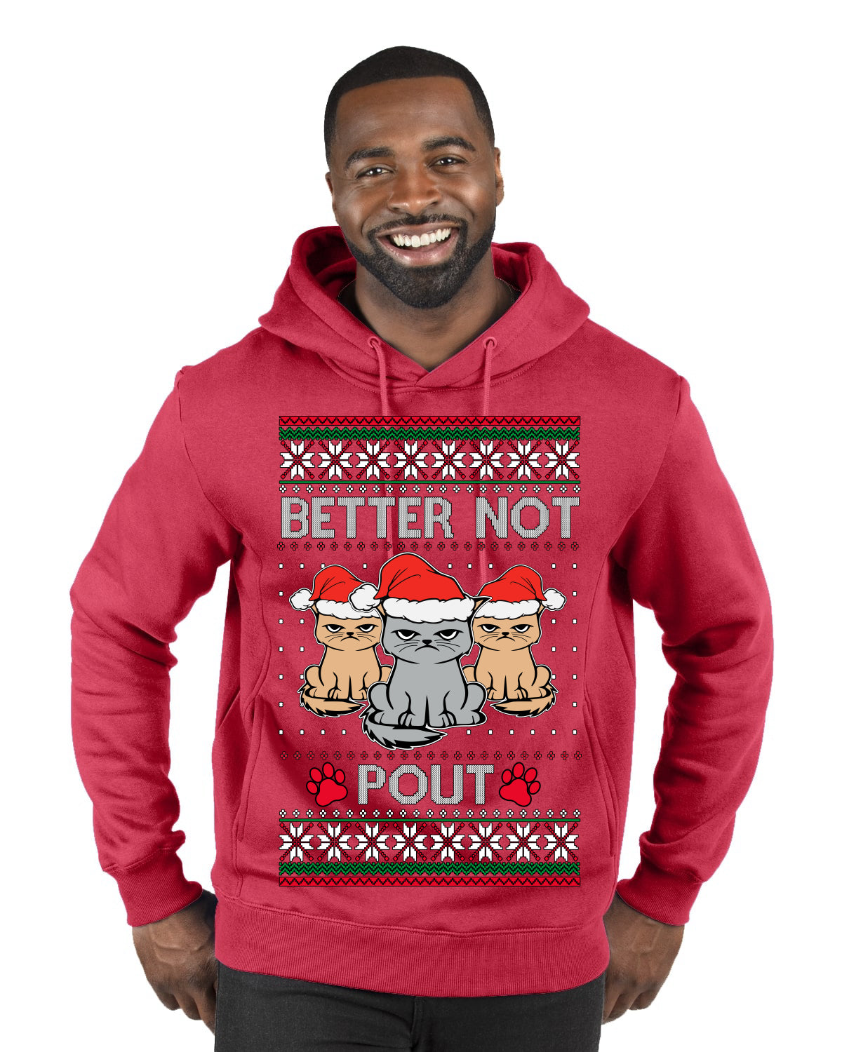 Better Not Pout, Cute Sad Santa Cats | Funny Ugly Christmas Sweater Premium Graphic Hoodie Sweatshirt