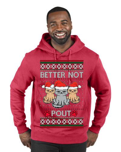 Better Not Pout, Cute Sad Santa Cats | Funny Ugly Christmas Sweater Premium Graphic Hoodie Sweatshirt