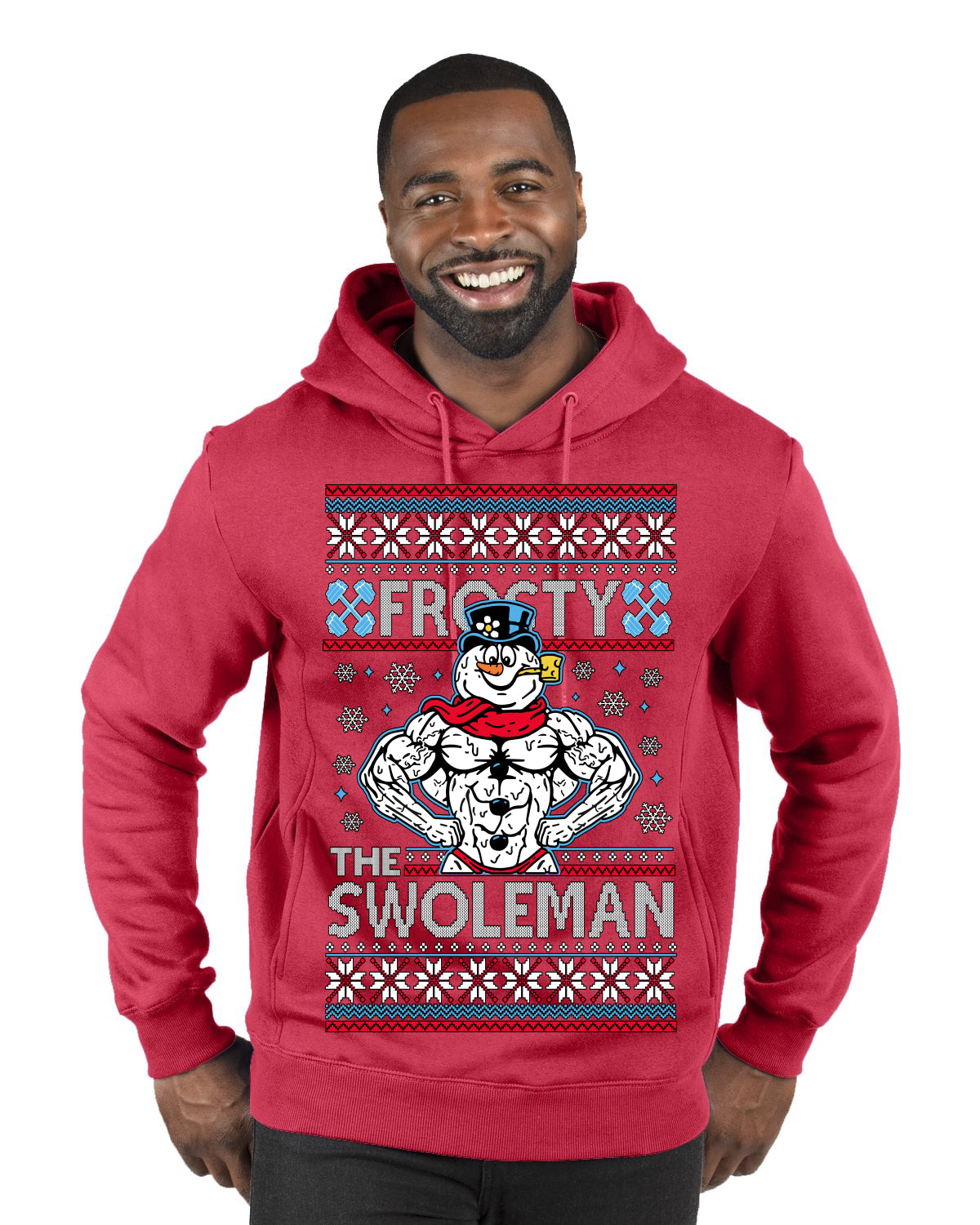 Frosty the Swoleman Funny Workout Lifting Snowman MovieUgly Christmas Sweater Premium Graphic Hoodie Sweatshirt