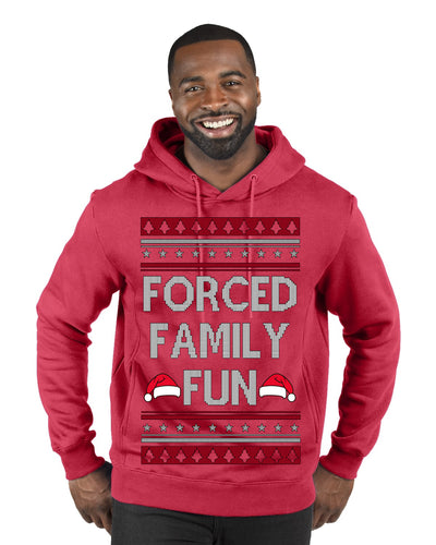 Forced Family Fun, Xmas Holiday Funny Ugly Christmas Sweater Premium Graphic Hoodie Sweatshirt