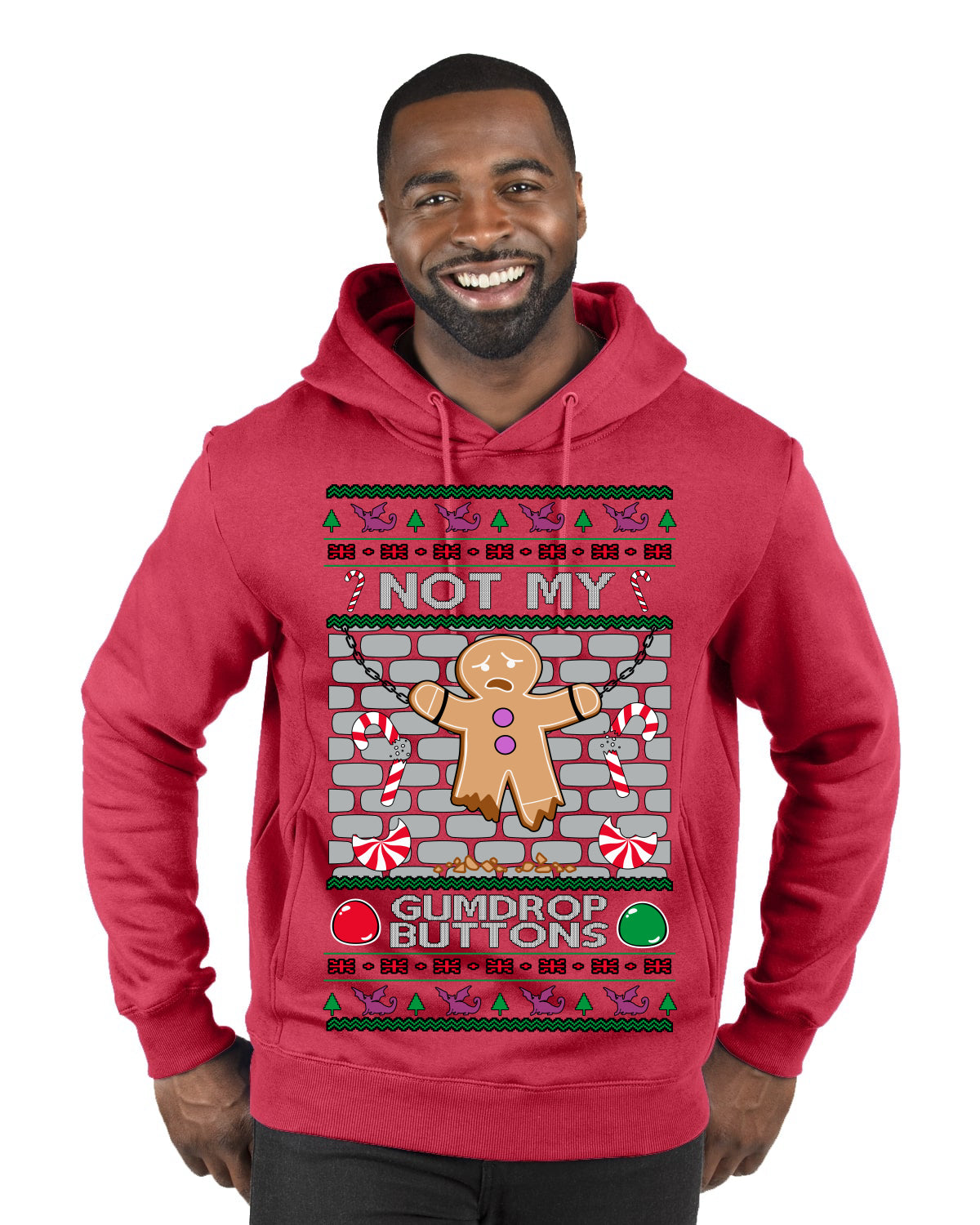 Not My Gumdrop Buttons Funny Classic Movie Quote Ugly Christmas Sweater Premium Graphic Hoodie Sweatshirt