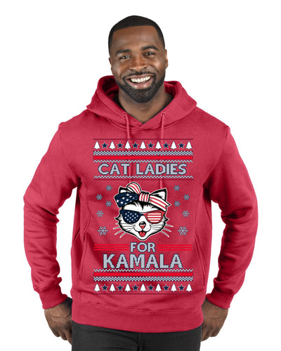 Cat Ladies for Kamala USA Glasses, Harris Tim Walz 2024 Cute USA Glasses Bow Ugly Christmas Sweater Premium Graphic Hoodie Sweatshirt