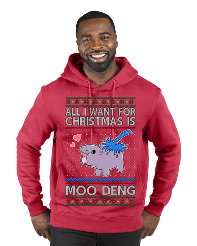 All I Want for Christmas is Moo Deng Cute Pygmy Hippo Ugly Christmas Sweater Premium Graphic Hoodie Sweatshirt