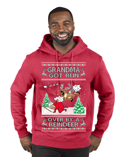 Grandma Got Run Over by a Reindeer, Funny Animated Design Rein Deer Kids TV Song Movie Ugly Christmas Sweater Premium Graphic Hoodie Sweatshirt