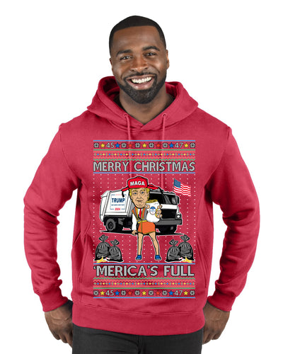 Donald Trump Merry Christmas Merica's Full Garbage Truck Ugly Christmas Sweater Premium Graphic Hoodie Sweatshirt