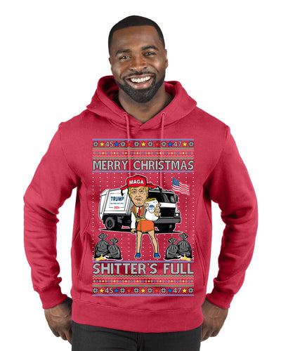 Donald Trump Merry Christmas Shitter's Full Cousin Eddie Ugly Christmas Sweater Premium Graphic Hoodie Sweatshirt