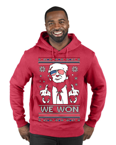 We Won Funny 45 47 President Trump Shot USA Glasses Ugly Christmas Sweater Premium Graphic Hoodie Sweatshirt