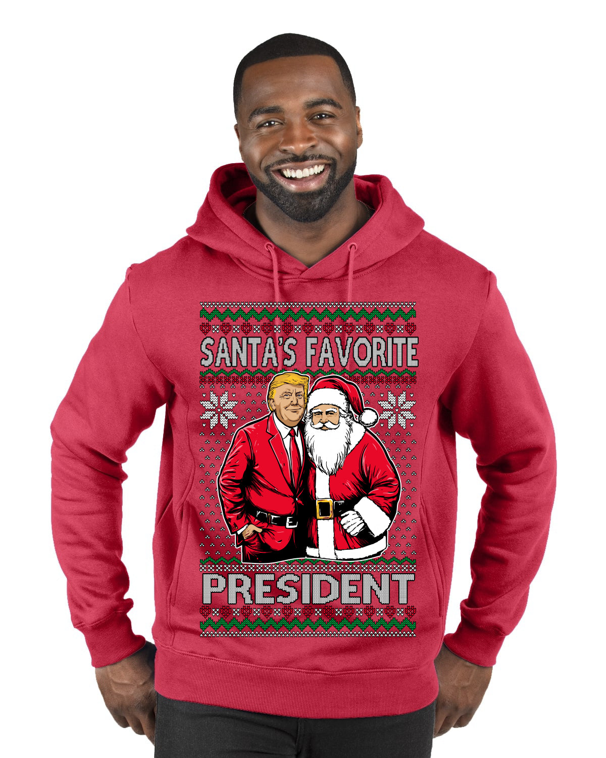 Santa's Favorite President Red Suit Trump Ugly Christmas Sweater Premium Graphic Hoodie Sweatshirt