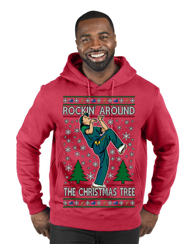 Rockin Around the Christmas Tree Raygun Viral Breakdancer Ugly Christmas Sweater Premium Graphic Hoodie Sweatshirt