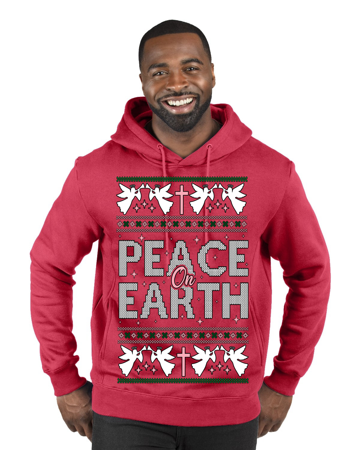 Peace On Earth Funny Xmas Cute Pink Angel Cross Ugly Christmas Sweater Premium Graphic Hoodie Sweatshirt