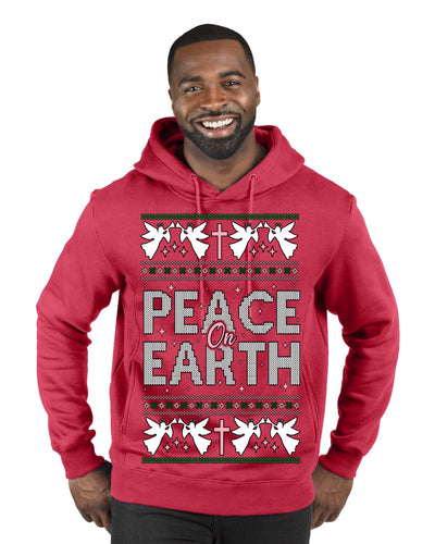 Peace On Earth Funny Xmas Cute Pink Angel Cross Ugly Christmas Sweater Premium Graphic Hoodie Sweatshirt