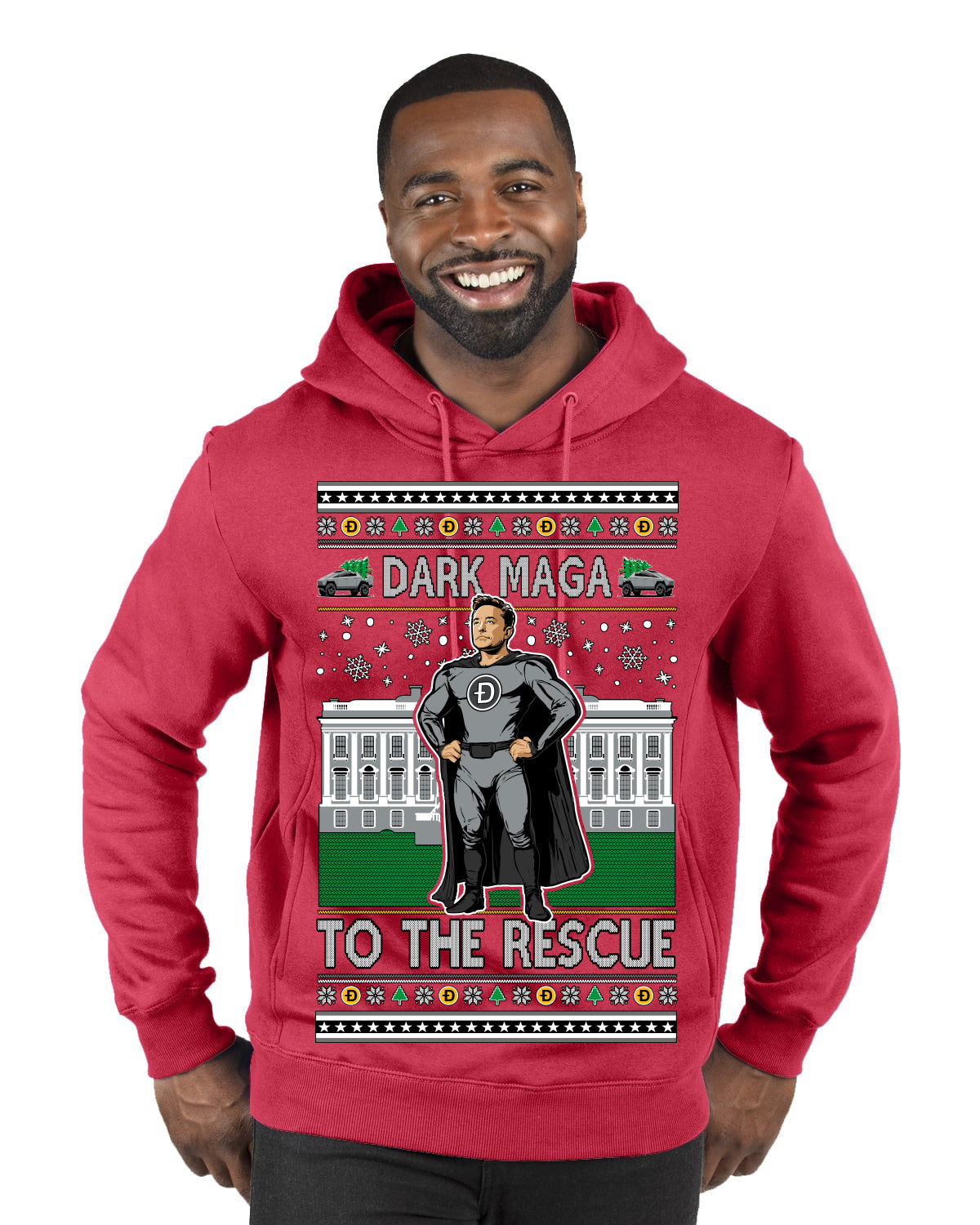 Dark MAGA to the Rescue Elon Superhero Doge Crypto Ugly Christmas Sweater Premium Graphic Hoodie Sweatshirt