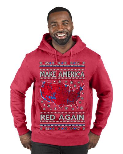 Make America Red Again USA Map Trump 2024 MAGA Ugly Christmas Sweater Premium Graphic Hoodie Sweatshirt