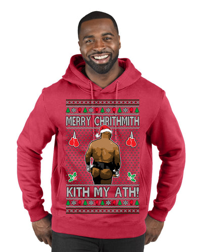 Merry Chrithmith Kith My Ath, Butt Viral Kiss My Ass Boxing Fight Meme Ugly Christmas Sweater Premium Graphic Hoodie Sweatshirt