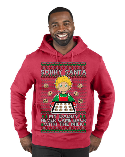 Sorry Santa Dad Never Came Back With Milk, Funny Viral Daddy Left Sad Kid Meme Ugly Christmas Sweater Premium Graphic Hoodie Sweatshirt