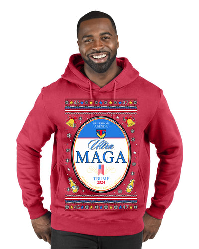 Ultra MAGA Superior Agenda Trump 2024 Funny Beer Logo Ugly Christmas Sweater Premium Graphic Hoodie Sweatshirt