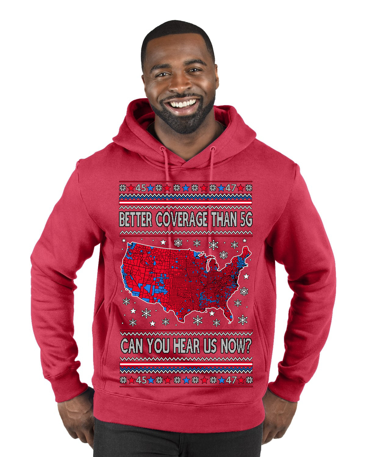 Trump 2024 Better Coverage than 5G Red Wave Landslide Ugly Christmas Sweater Premium Graphic Hoodie Sweatshirt