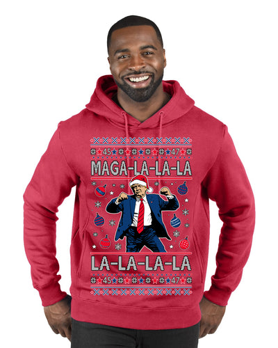 Maga La La La Funny Donald Trump Christmas Carol Song Ugly Christmas Sweater Premium Graphic Hoodie Sweatshirt