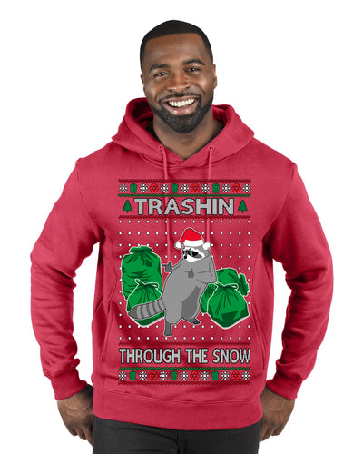 Trashin Through the Snow Funny Trash Panda Raccoon Meme Ugly Christmas Sweater Premium Graphic Hoodie Sweatshirt