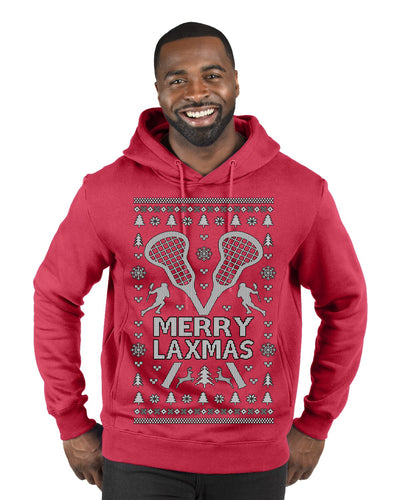 Merry Laxmas Funny Lacrosse Sports LAX Teen Sports Pun Ugly Christmas Sweater Premium Graphic Hoodie Sweatshirt