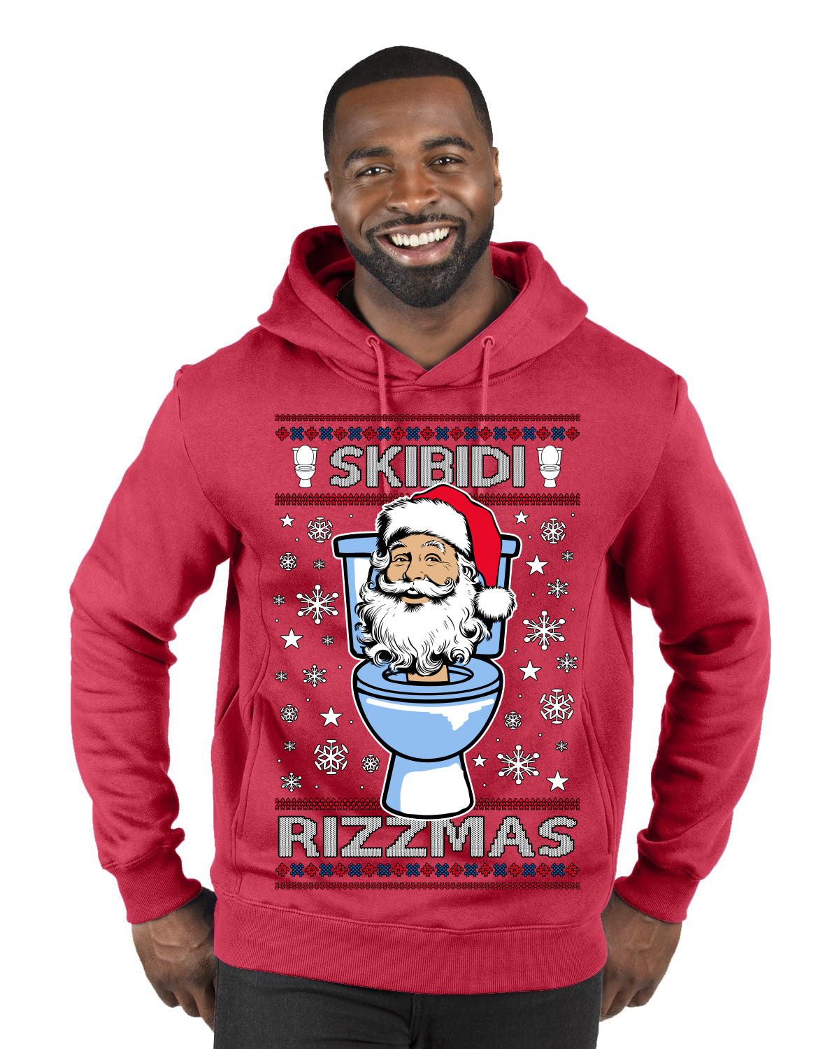 Skibidi Rizzmas Funny Toilet Video Viral Brain Rot Meme, Gen Z Alpha Slang Brainrot Memes Ugly Christmas Sweater Premium Graphic Hoodie Sweatshirt