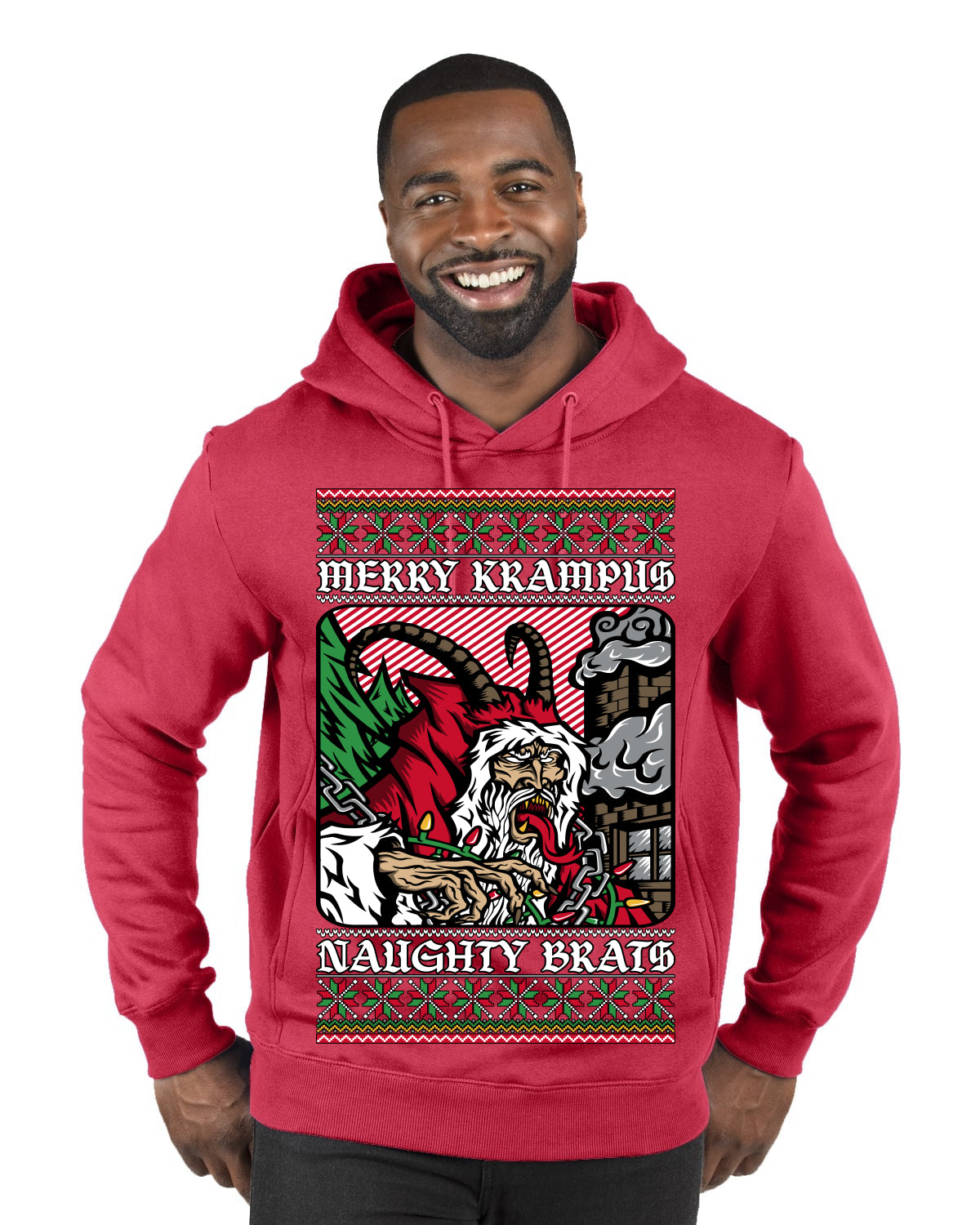 Merry Krampus Naughty Brats | Funny Ugly Christmas Sweater Premium Graphic Hoodie Sweatshirt