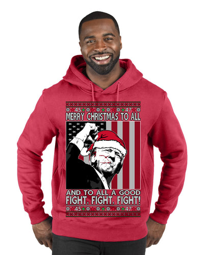 Merry Christmas to All a Good Fight | Santa Donald Trump Ugly Christmas Sweater Premium Graphic Hoodie Sweatshirt