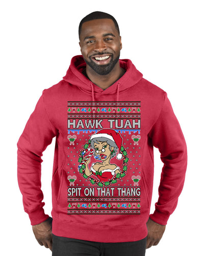 Hawk Tuah Spit On That Thang Mrs Claus Funny Meme Ugly Christmas Sweater Premium Graphic Hoodie Sweatshirt